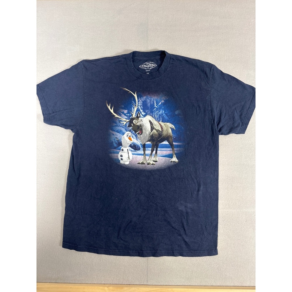 Disney‎ Frozen Olaf Sven Graphic T-Shirt Mens XL Navy Blue Cotton Short Sleeve